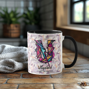 Taza Arte de letra U abstracta geométrica en negrita