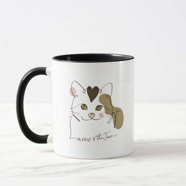 Taza Arte de línea de gato lindo - ¡Ay! es la hora de l (Izquierda)