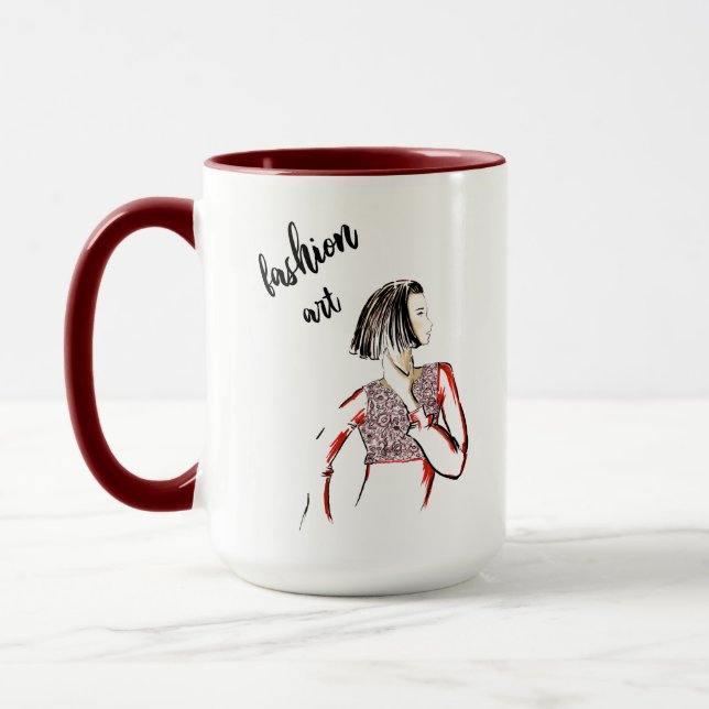 Taza Arte de moda jengibre negro y rojo de 15 oz (Izquierda)