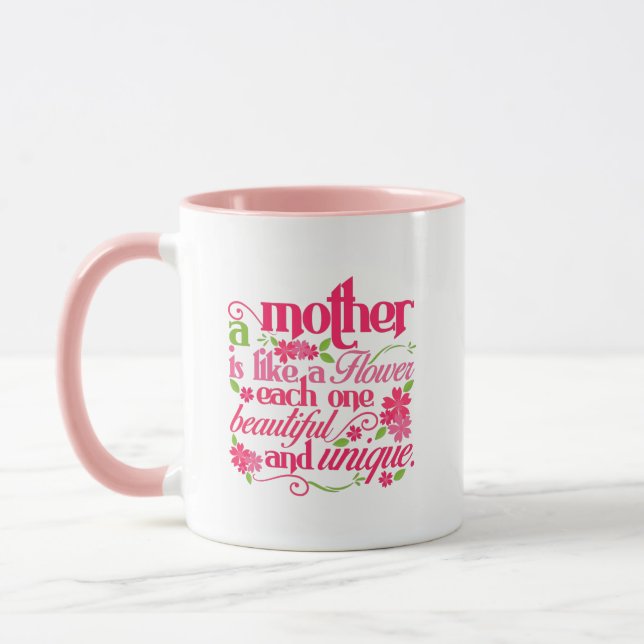 Taza Arte de palabras de flor de mamá linda (Izquierda)