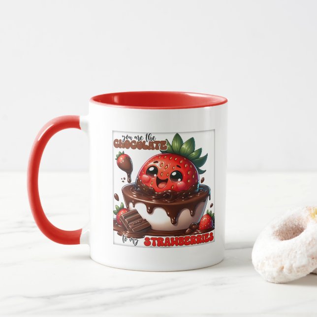 Taza Arte de palabras de fresa de chocolate lindo (Con donut)