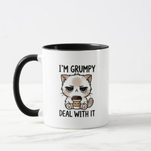 Taza Arte de palabras de gatito gruñón divertido