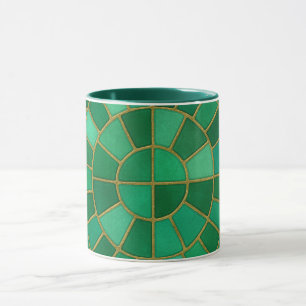 Taza Arte de patrón circular mosaico esmeralda