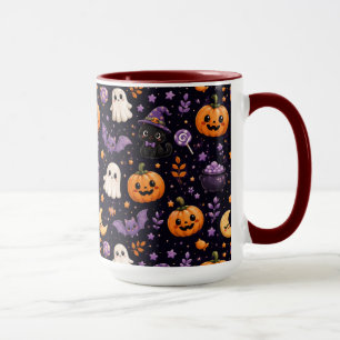 Taza Arte de patrón de gato fantasma calabaza de Hallow