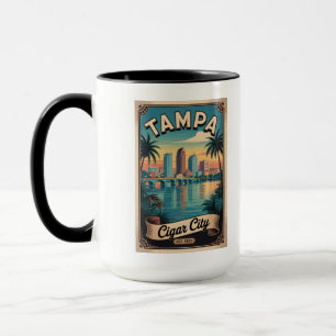 Taza Arte de póster de viaje retro de Tampa Florida vin
