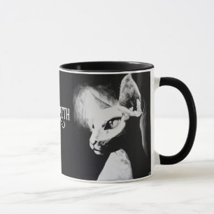 Taza Arte de retrato de gato Sphynx negro y blanco aman