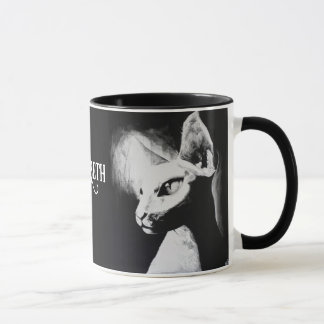 Taza Arte de retrato de gato Sphynx negro y blanco aman