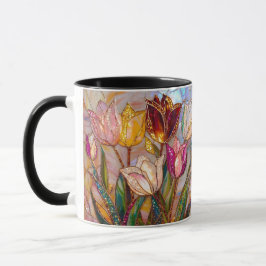Taza Arte de Tulipán en Vidrio Pintado Joyería - Floral