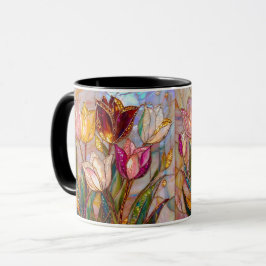 Taza Arte de Tulipán en Vidrio Pintado Joyería - Floral