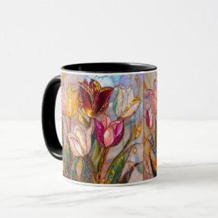 Taza Arte de Tulipán en Vidrio Pintado Joyería - Floral