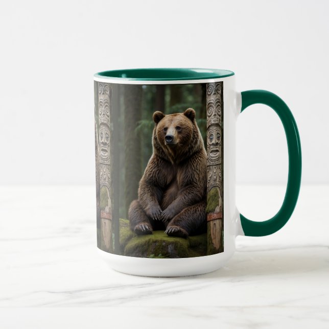 Taza Arte de vida silvestre Grizzly Bear and Totem Pole (Derecha)