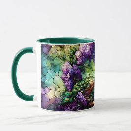 Taza Arte de vidrio emplomado de pavo real floral