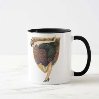 Taza Arte Deco Antiguo Flapper con Pavo Real 