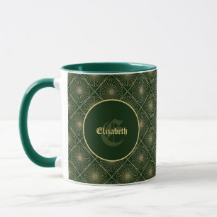 Taza Arte Deco Glam Personalizado Dorado y Verde