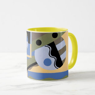 Taza Arte Deco vintage patrón de pochoir de jazz cubism