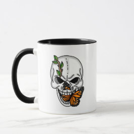 Taza Arte digital Skull and Monarch Butterfly
