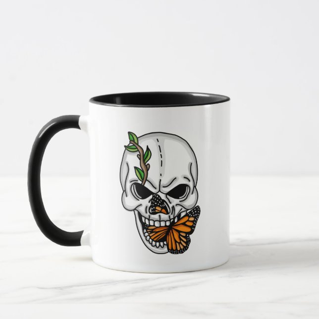 Taza Arte digital Skull and Monarch Butterfly (Izquierda)