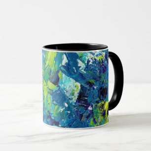 Taza Arte DIY con decoración azul y amarillo - Pintura 