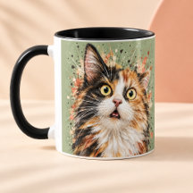 Arte en acuarela de gato calicó divertido sorprend