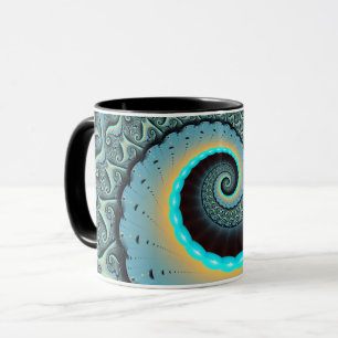 Taza Arte en espiral fractal abstracto azul turquesa na