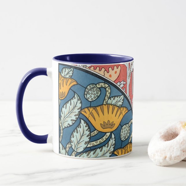 Taza Arte Floral Antiguo Nouveau Flores Amapola (Con donut)
