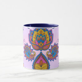 Taza Arte floral azul y morado Mehndi, azul