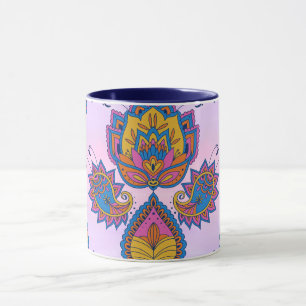 Taza Arte floral azul y morado Mehndi, azul
