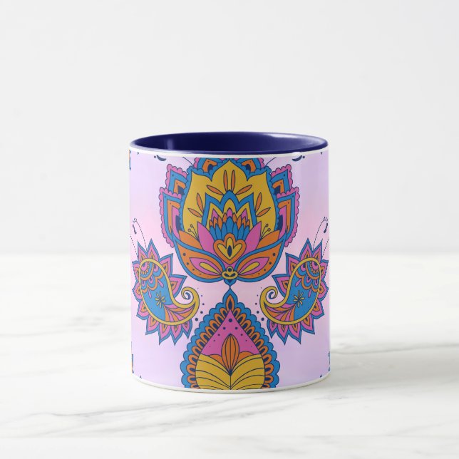 Taza Arte floral azul y morado Mehndi, azul (Centro)