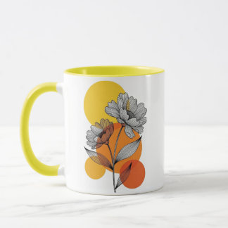 Taza Arte Floral Boho Moderno en Amarillo Dos Tonos