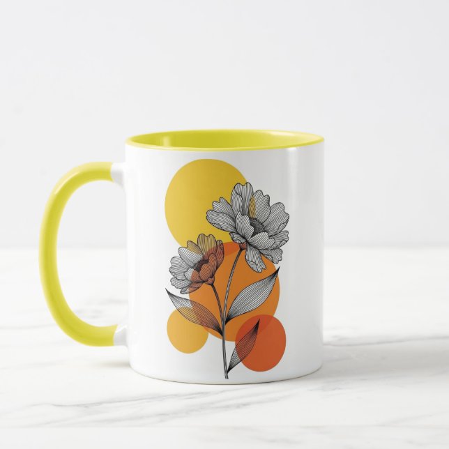 Taza Arte Floral Boho Moderno en Amarillo Dos Tonos (Izquierda)