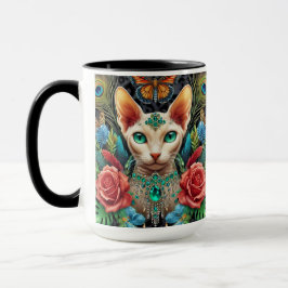 Taza Arte floral de gato Sfinx blanco