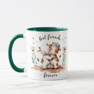 Taza Arte floral de vacas lindas amigas abrazándose