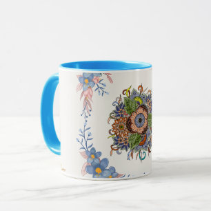 Taza Arte floral en acuarela suave de color azul turque