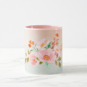 Taza Arte floral, flores florecientes, arte degradado