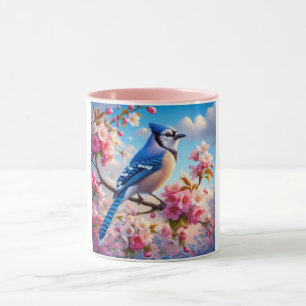 Taza arte floral/primavera de arrendajo azul