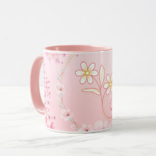 Taza Arte floral rosado, bendición primaveral