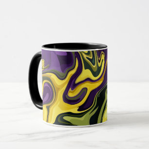Taza Arte fluido abstracto amarillo, púrpura y verde