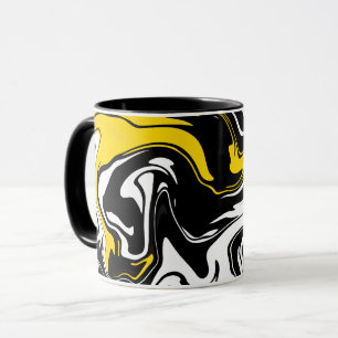 Taza Arte fluido abstracto con negro, blanco y amarillo