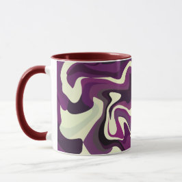 Taza Arte fluido abstracto con tonos púrpura y crema