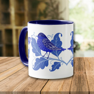 Taza Arte folclórico de pájaro azul