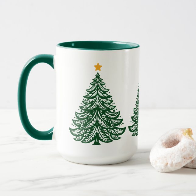 Taza Arte folclórico escandinavo café verde de árbol de (Con donut)
