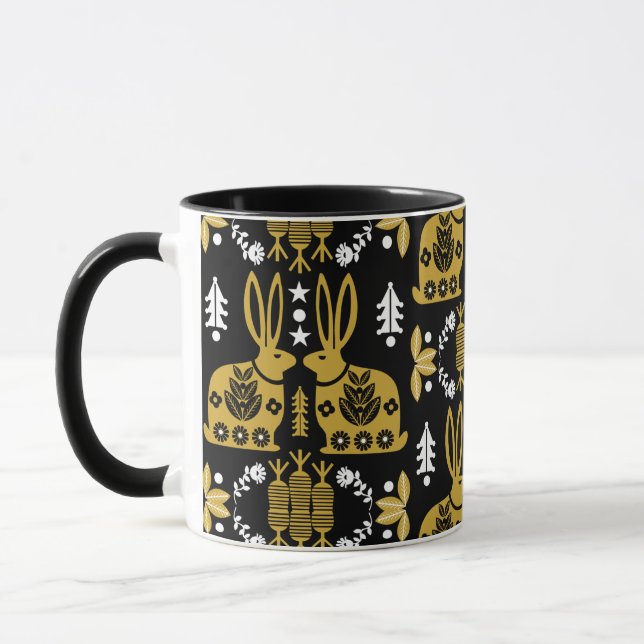 Taza Arte folclórico nórdico escandinavo conejo (Izquierda)