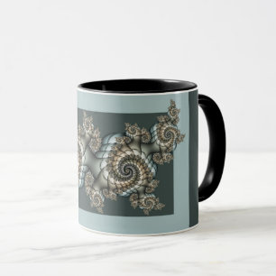 Taza Arte fractal abstracto beige azul claro espirales