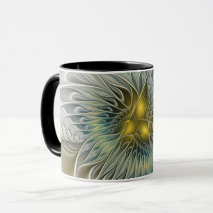 Taza Arte fractal abstracto fantasía flor de plata dora