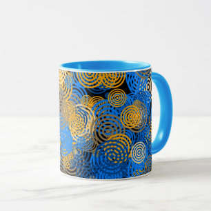Taza Arte fractal Círculos azules Girar Mandala Arte Pa