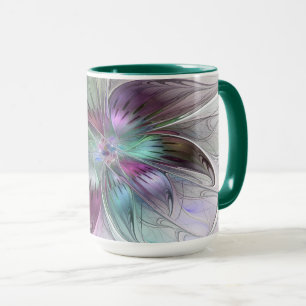 Taza Arte fractal floral abstracto colorido moderno