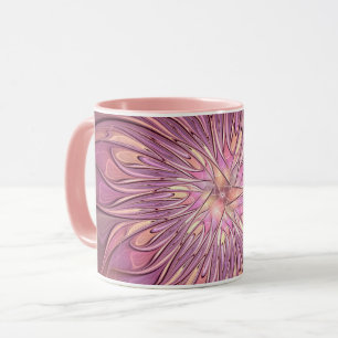 Taza Arte fractal floral moderno abstracto colores de b
