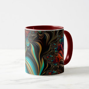 Taza Arte fractal Verde azulado, marrón y Naranja torci