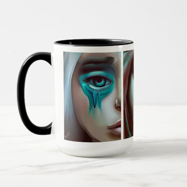 Taza Arte generado por IA con tres caras femeninas (Izquierda)