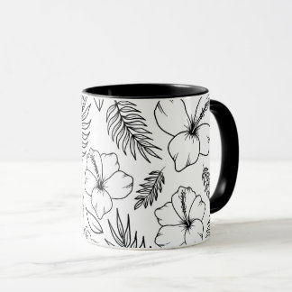 Taza Arte gráfico de línea de Hibisco Tropical